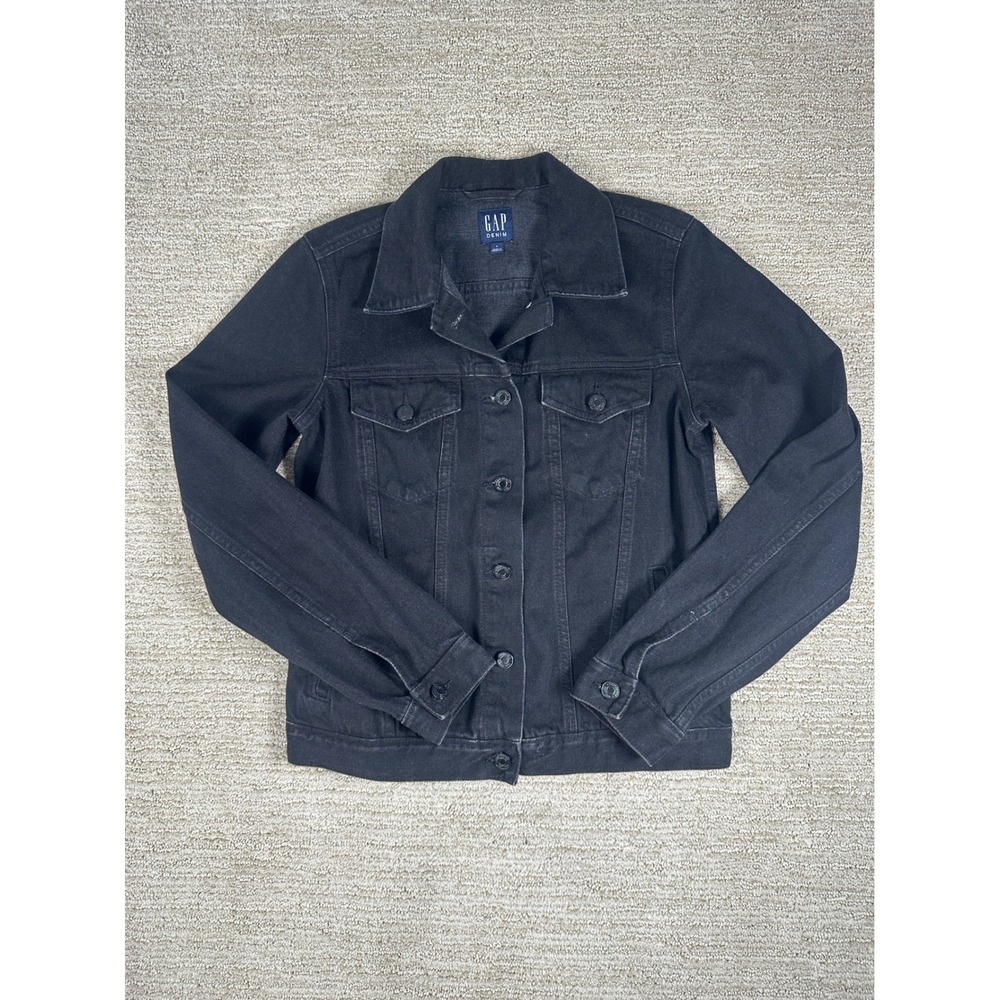 GAP Denim Womens Black Cotton Trucker Jacket Small Faded Wash Button Front